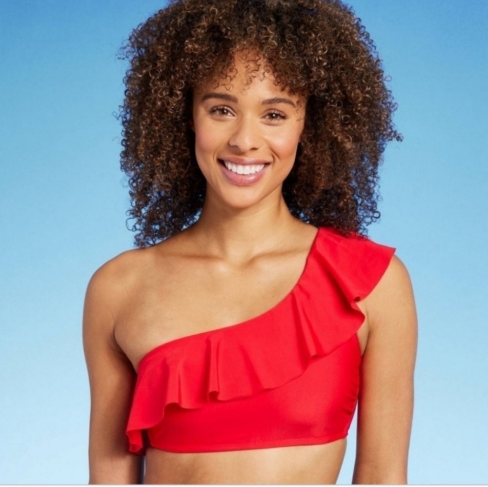 Women's One Shoulder Flounce Bikini Top - Kona Sol Red S (4-6)